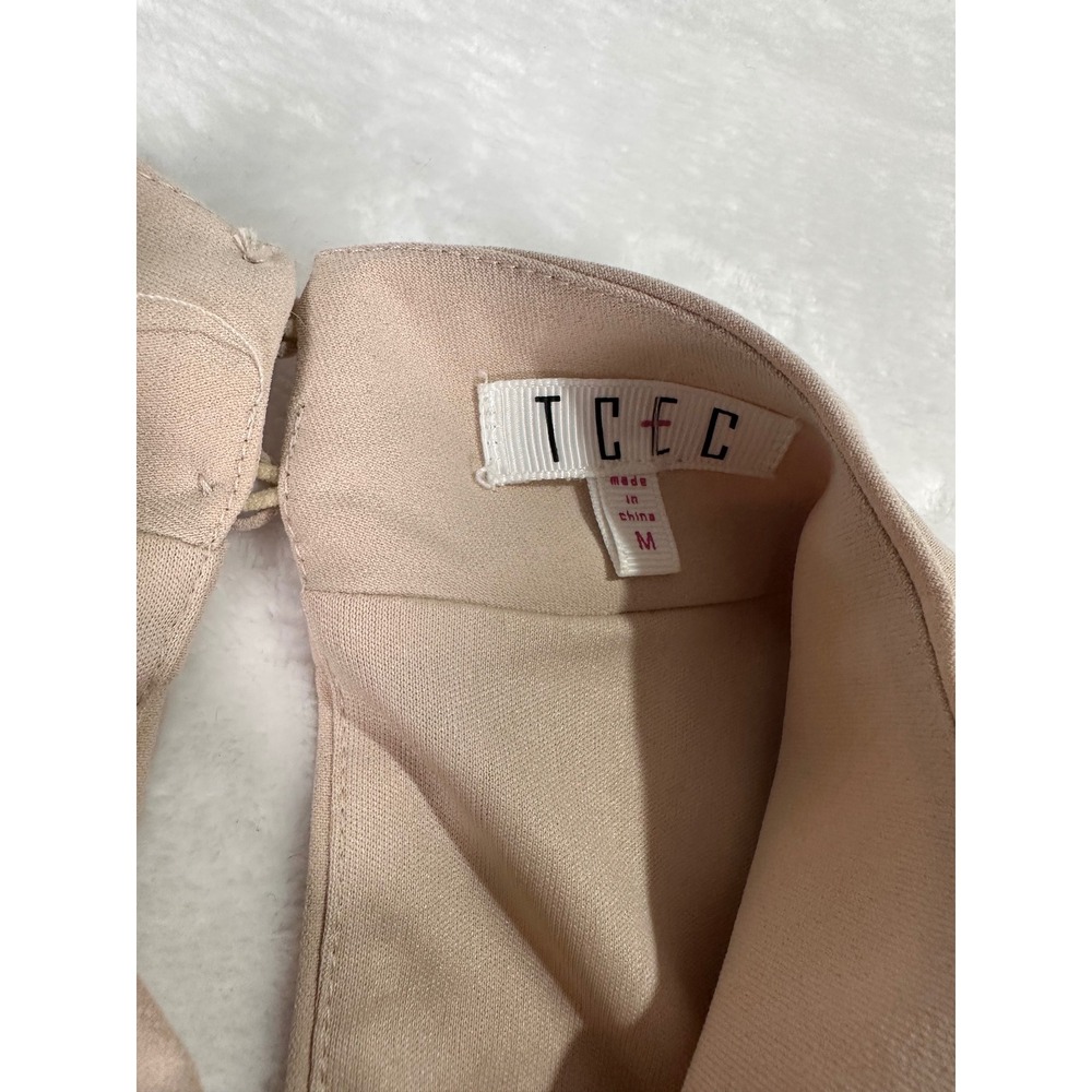 TCEC Draped‎ Overlay High Neck Mini Dress M Beige Sleeveless Cocktail Women - Picture 2 of 5